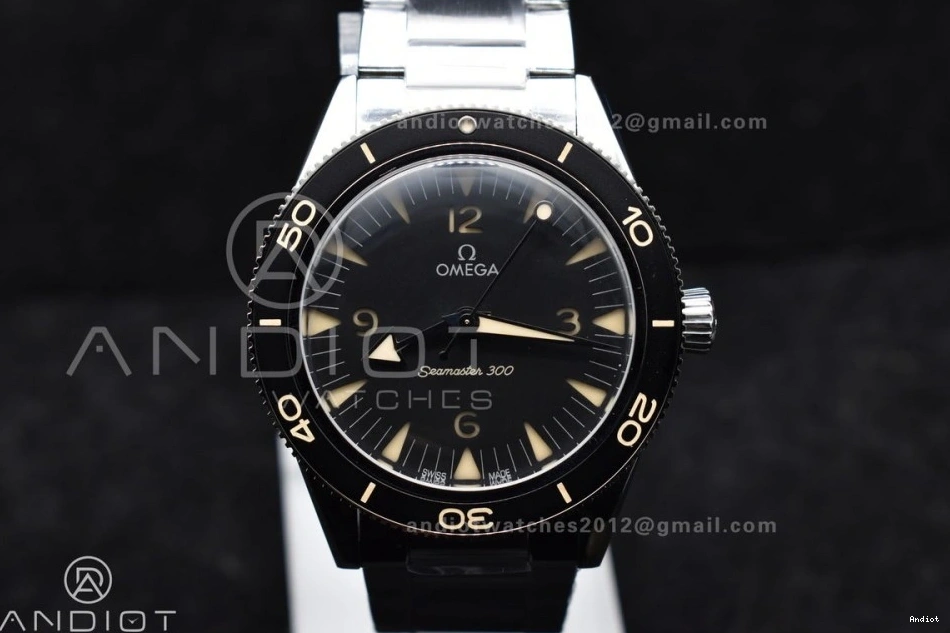 Super A8912 SS VSF Best Clone Seamaster 1:1 300 Edition Heritage Dial Black Bracelet on 0309